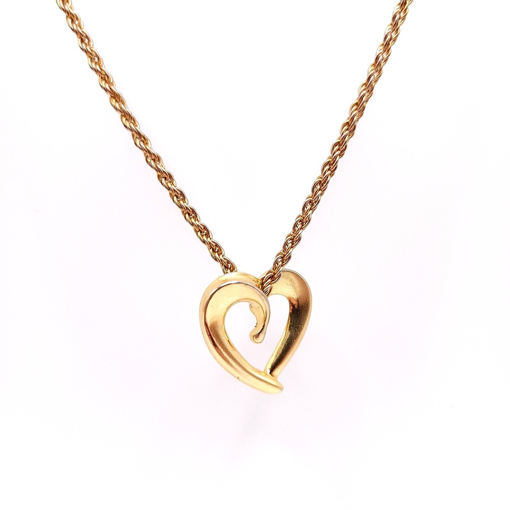 Vintage Gold Heart Necklace‎ Hollow Pendant Rope Chain 18in